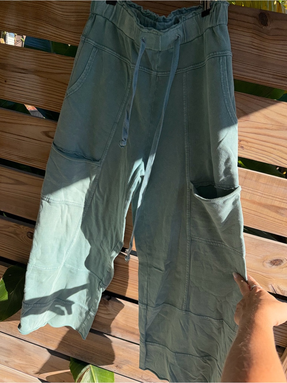Women’s Drawstring Cargo Pants in Sage Green